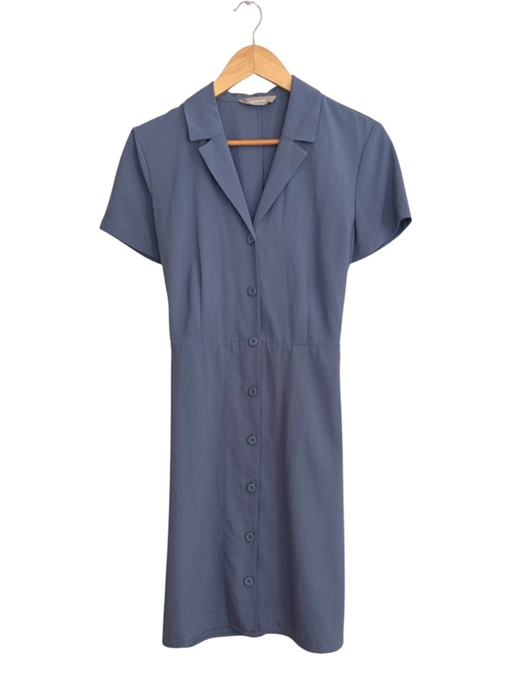 Everlane Dusty Blue Japanese GoWeave Notch Short Sleeve Shirt Dress 6